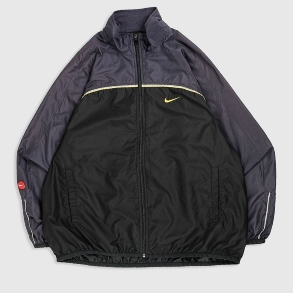 Vintage Nike windbreaker jacket dark navy/black and yellow reflective stripes - Picture 1 of 10